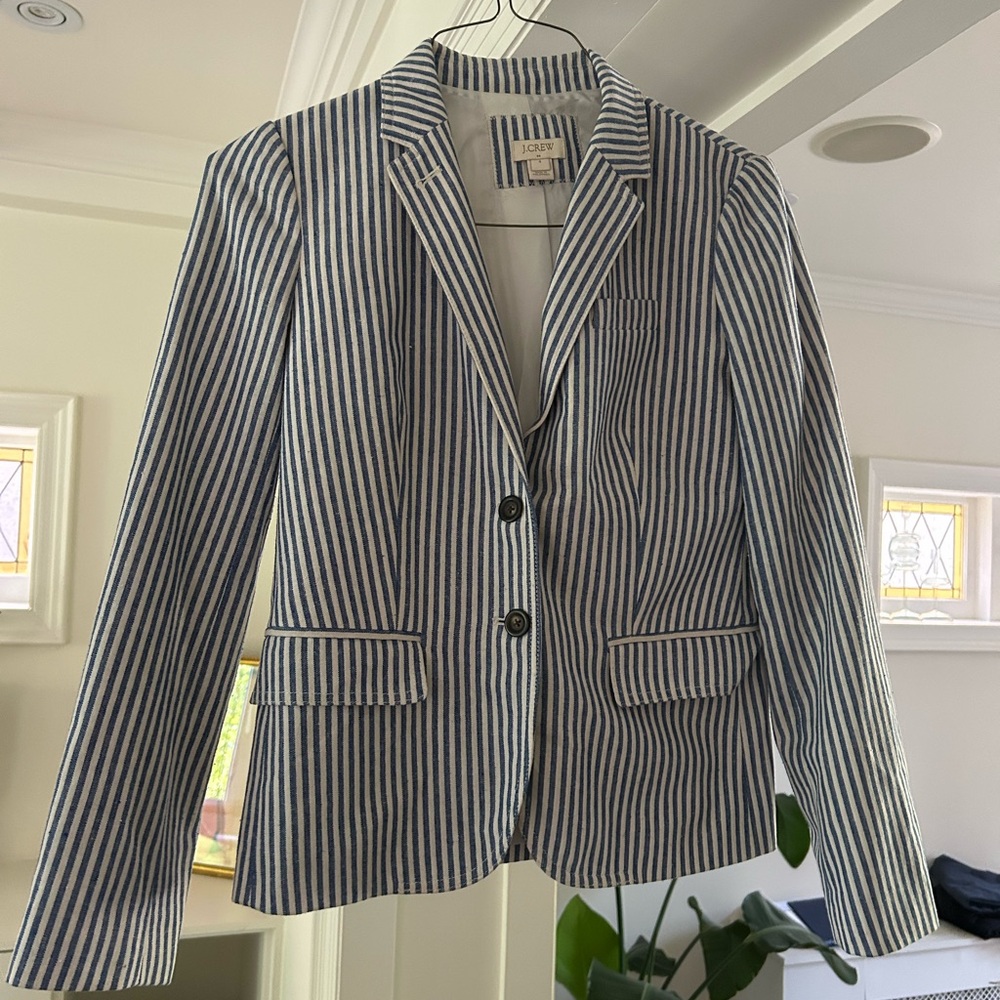 J. Crew Blue and White Striped Blazer Tailored Fit